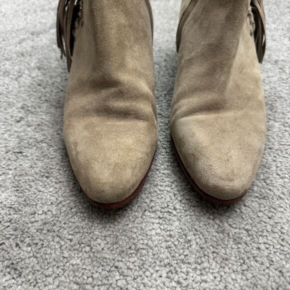 Sam Edelman Fringe Studded Suede Leather Ankle Boots Womens 6M Taupe Low Heel - Picture 5 of 14